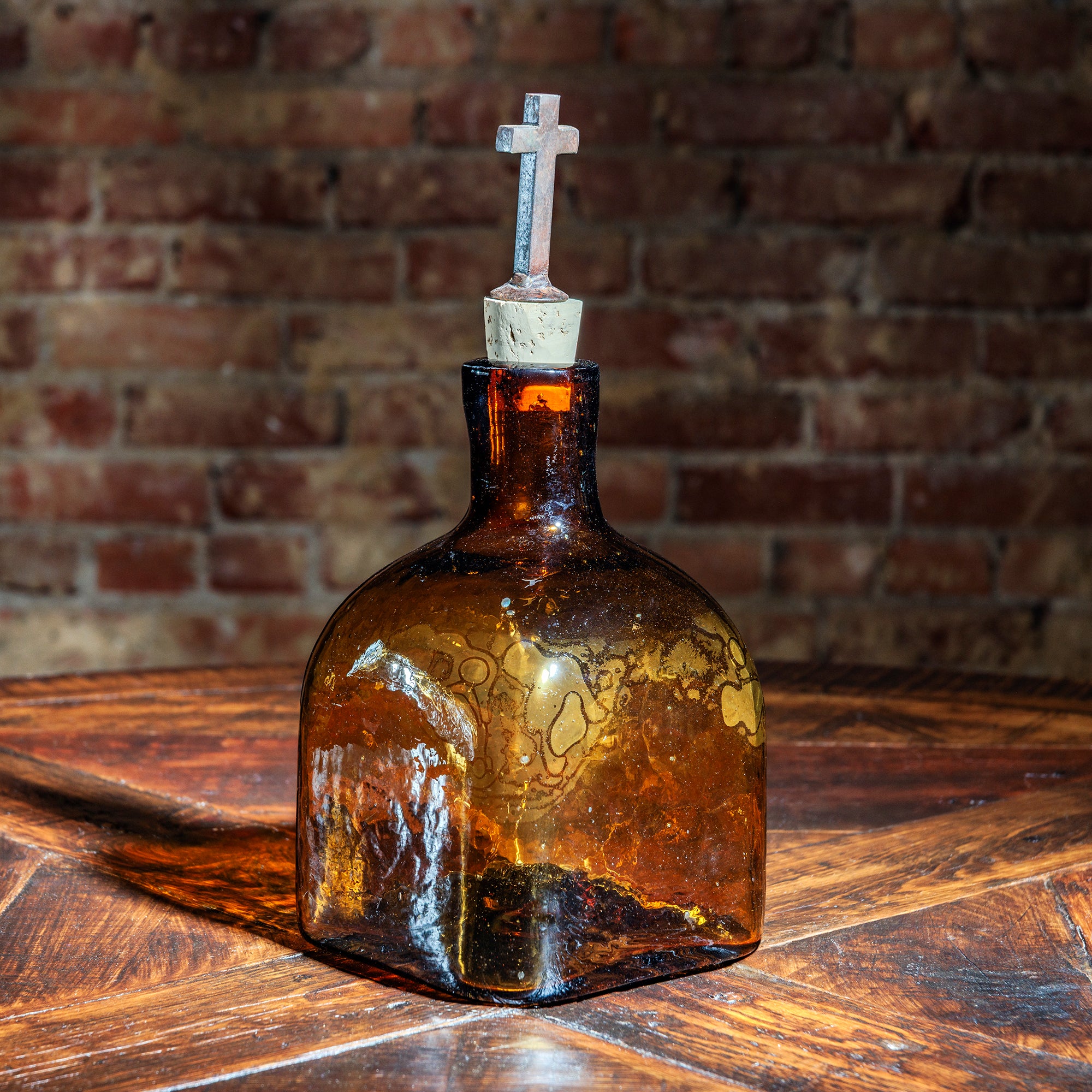 Southwest Blown Glass Bottle Set in Metal Tray