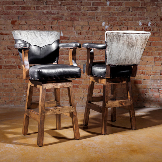 Cowhide Yoke Leather Western Barstool