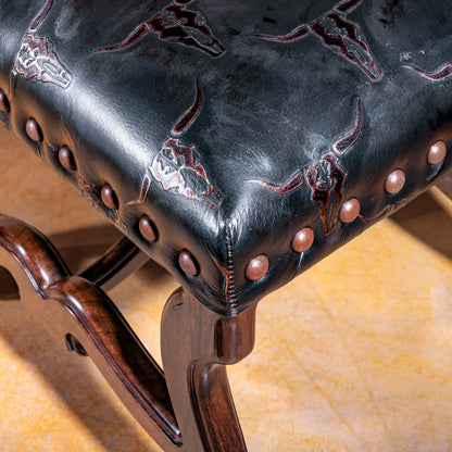 Embossed longhorn black leather seat with nailhead trim