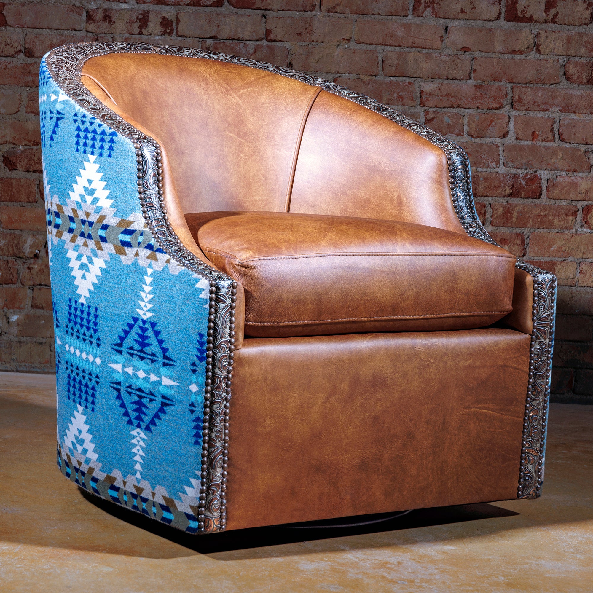 Leather & Pendleton Fabric Accent Barrel Chair | Pendleton Swivel ...