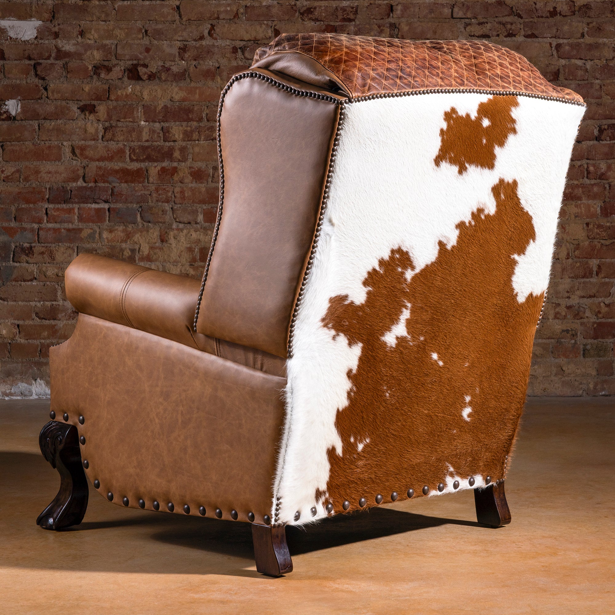 Back view of the Bonanza Ranch Recliner in top-grain leather and Brazilian cowhide