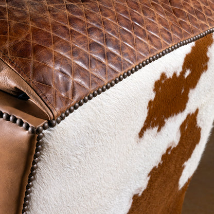 Brazilian cowhide pattern detail on the Bonanza Ranch Recliner