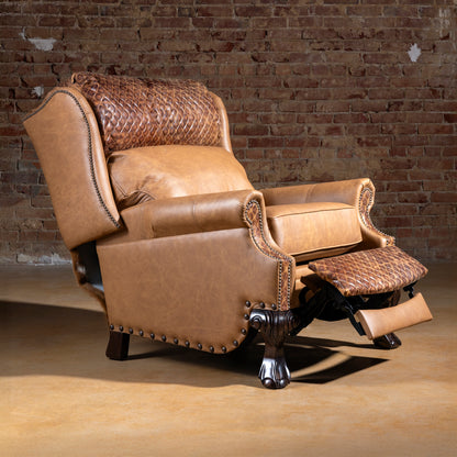 Side angle of Bonanza Ranch Recliner in mid-recline position