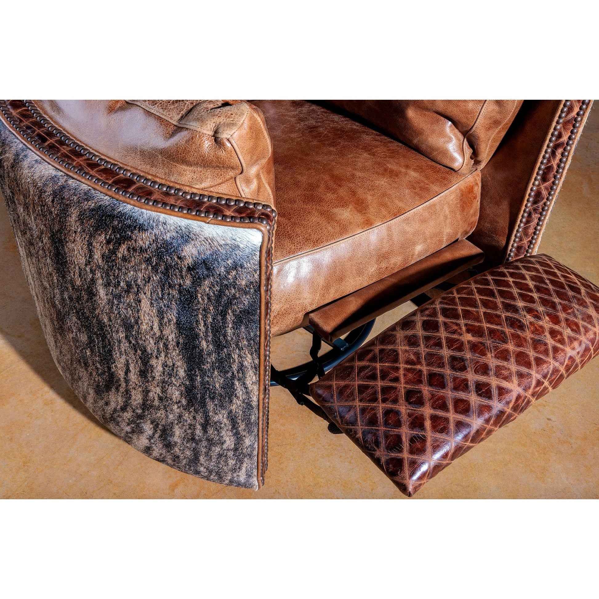 brindle-cowhide-leather-snuggler-recliner