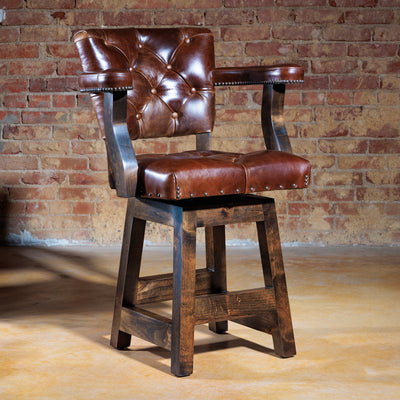 Chisum handcrafted swivel bar stool in top-grain leather