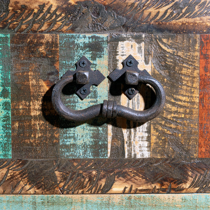 Forged-iron drop pull handle detail on Canyoncrest Patina Western buffet