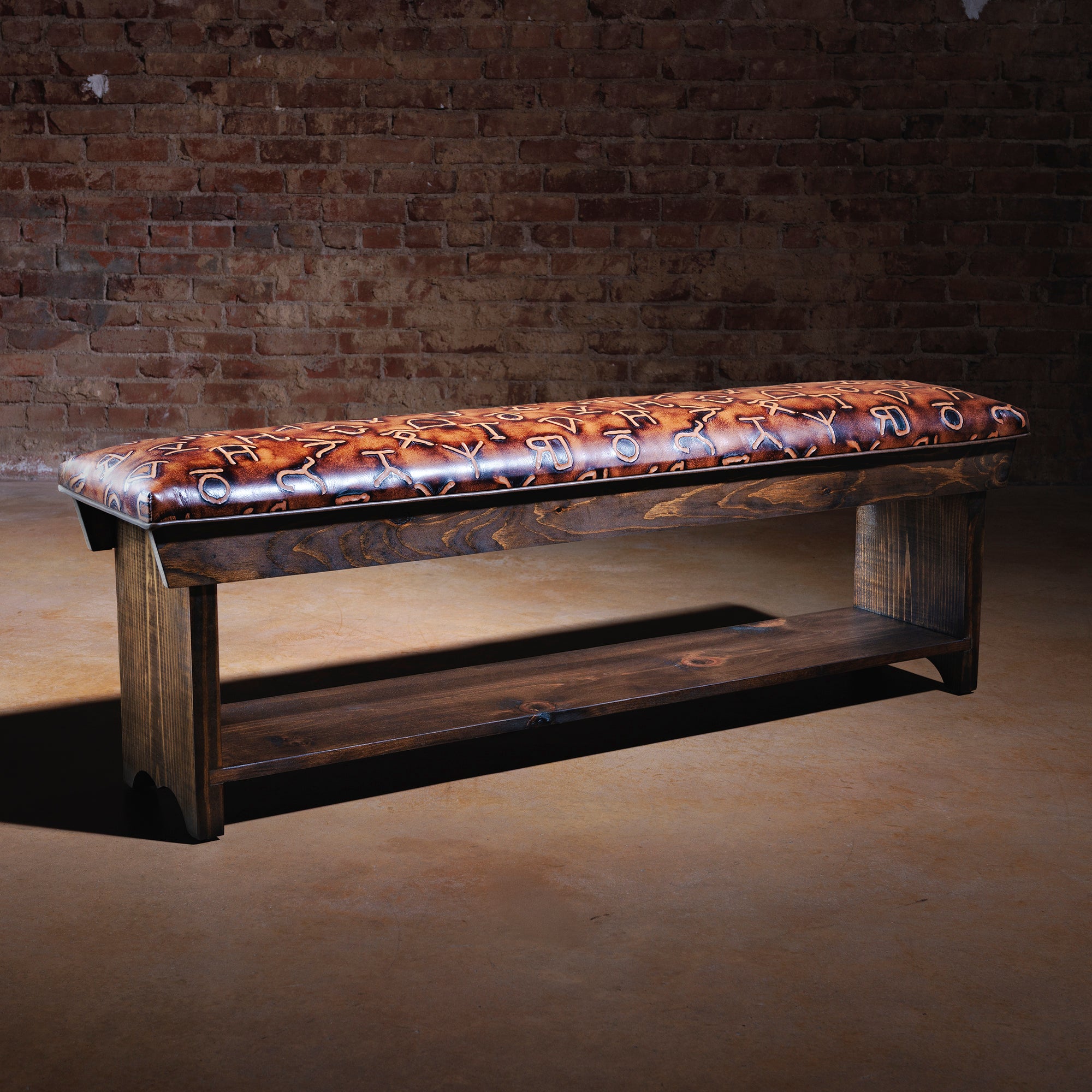cattle branded leather bench
