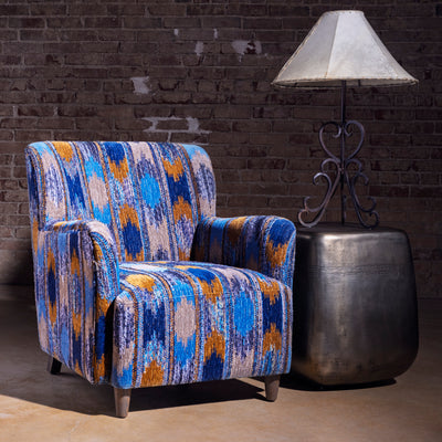 Styled scene featuring Cerulean Chimayo patterned accent chair in a Western interior