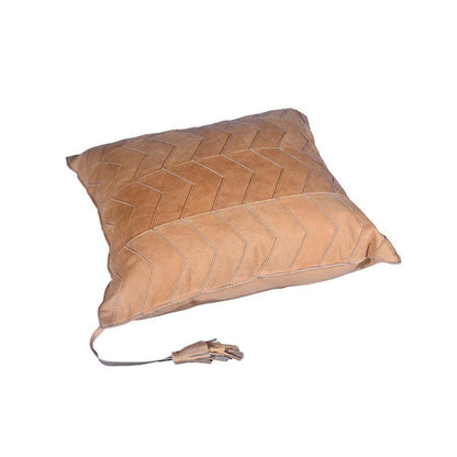 Chevron Genuine Leather Tassel Throw Pillow