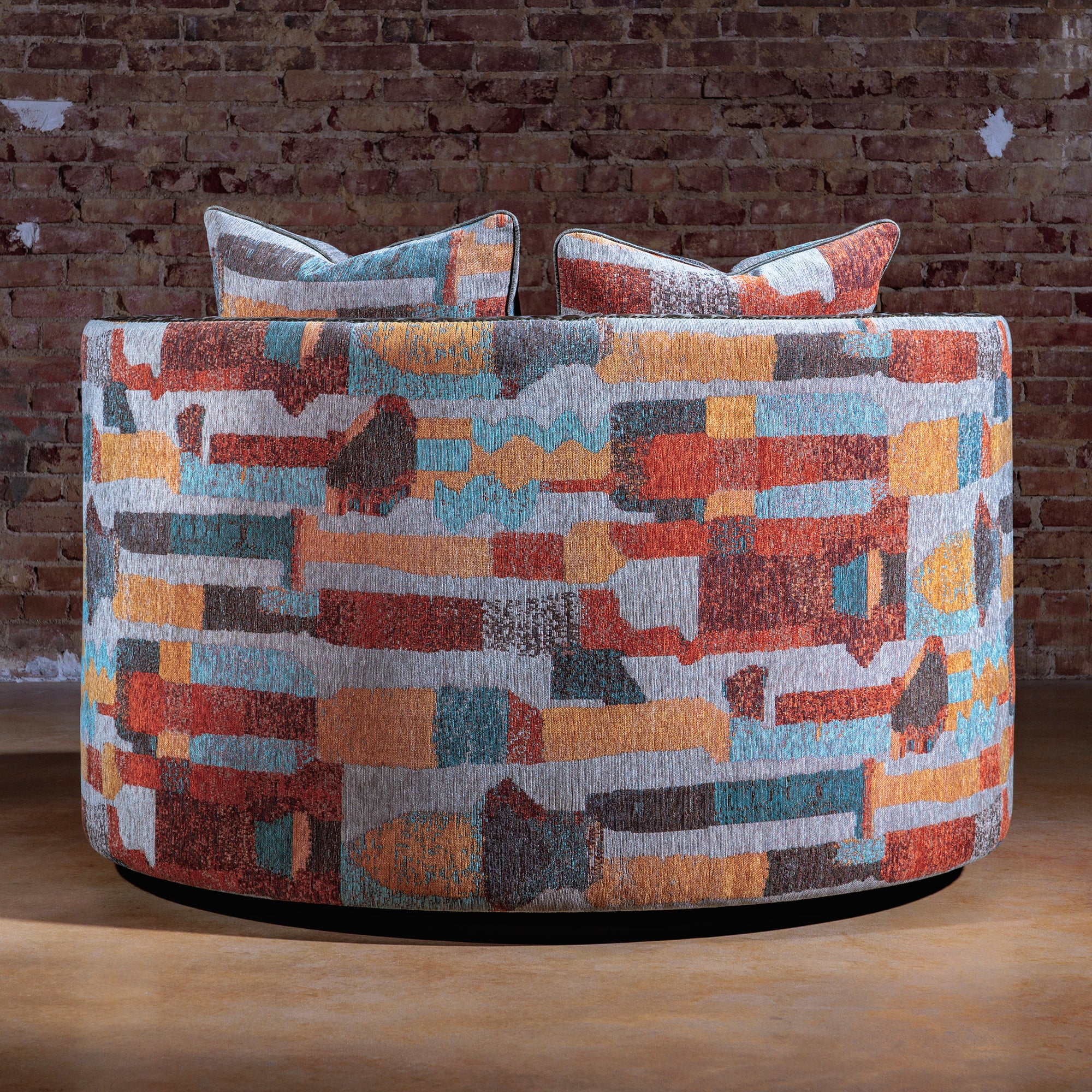 Back view of Cimarron Grande Swivel Chair with bold upholstery