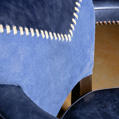 Cobalt Mesa Bar Stool western bar stool seat detail with rich cobalt leather, smooth cushion, and handcrafted finish.