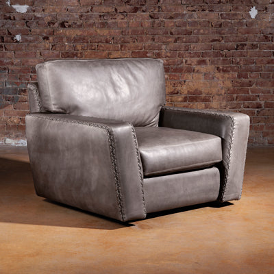 Front view of the Cortez Leather Chair with whipstitch detail