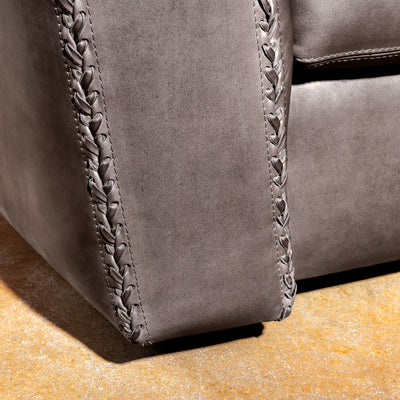 Lower arm and leg whipstitch detail on Cortez Leather Chair
