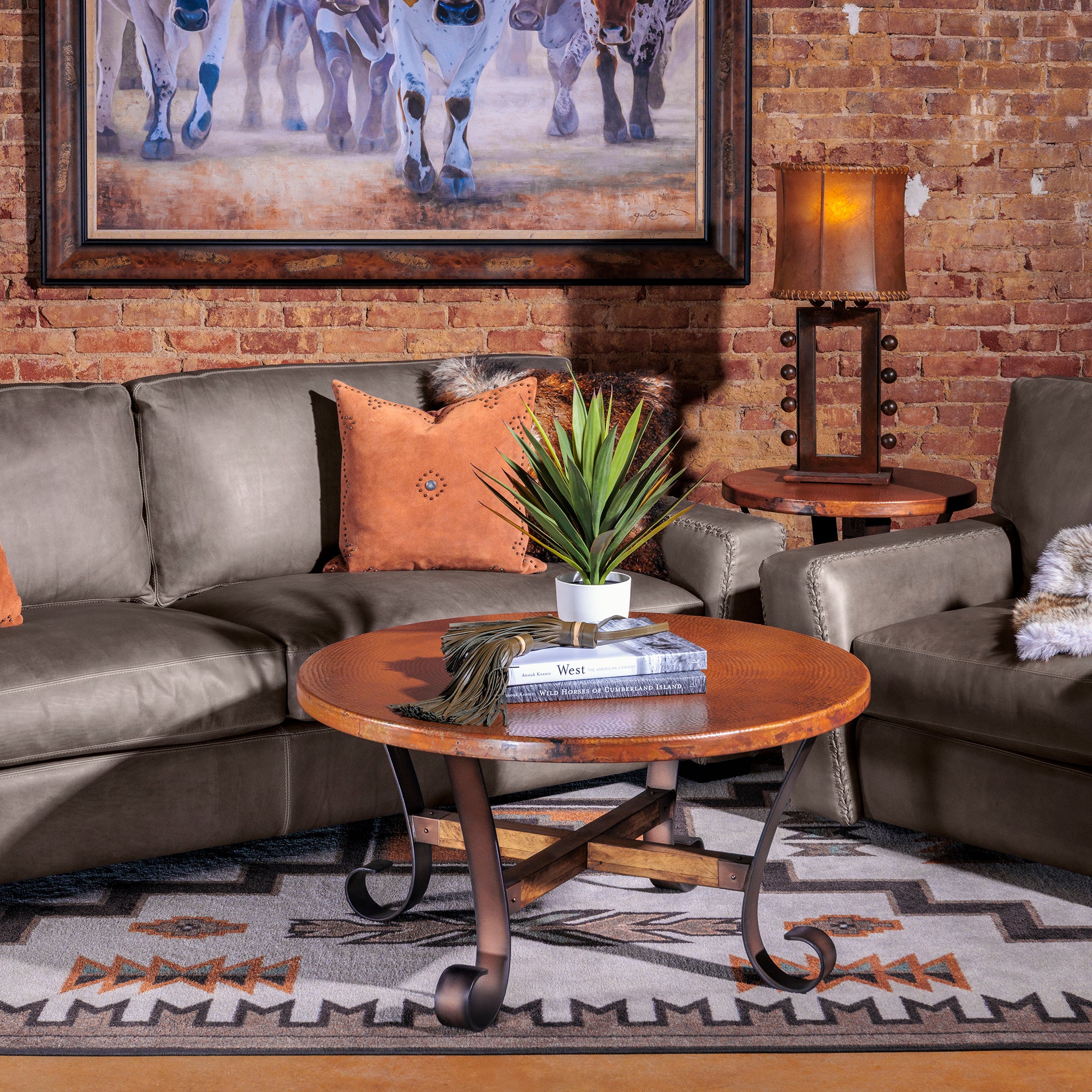 Cortez Leather Sofa and Chair styled together in a Western living room