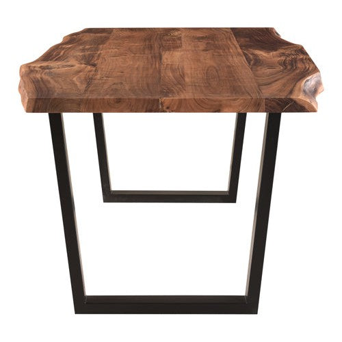 Crafted from durable and high-quality acacia wood, the Crestone Iron Base is a sturdy and stylish addition to any dining room. The iron metal base provides a contemporary touch, while the chestnut finish adds warmth and elegance. Perfect for intimate gatherings or family dinners.