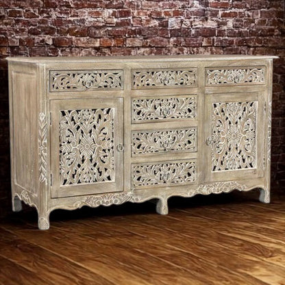 Arabella (2 Door 6 Drawer) Limestone Grey Mango Wood Console