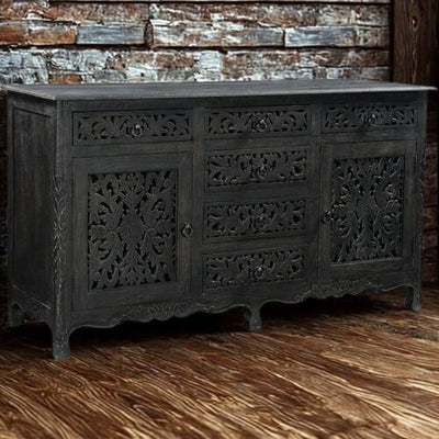 Arabella (2 Door 6 Drawer) Distressed Black Mango Wood Console