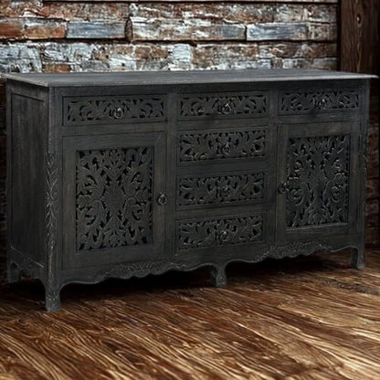 Arabella (2 Door 6 Drawer) Distressed Black Mango Wood Console