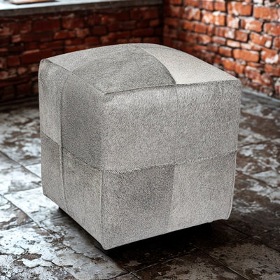 Grey Cowhide Pouf