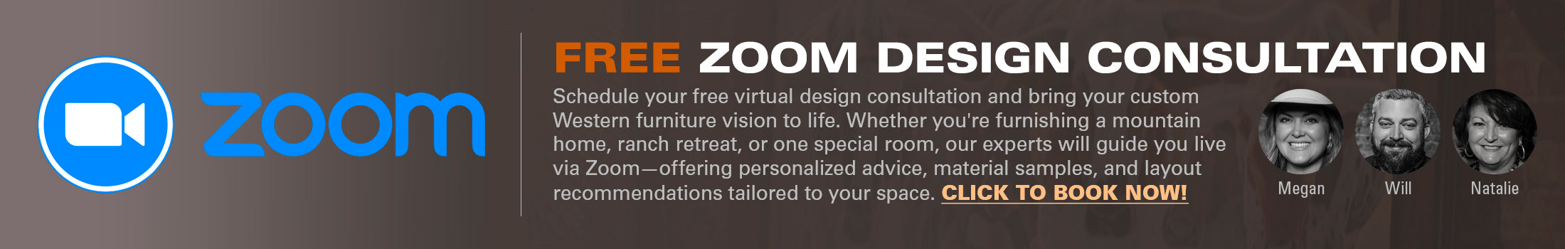 Free Zoom design consultation for custom Western furniture and luxury mountain home interiors