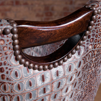 The Gambler’s Mark Western Poker Chair in embossed top-grain leather back detail