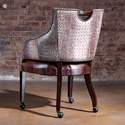 The Gambler’s Mark Western Poker Chair in embossed top-grain leather back view