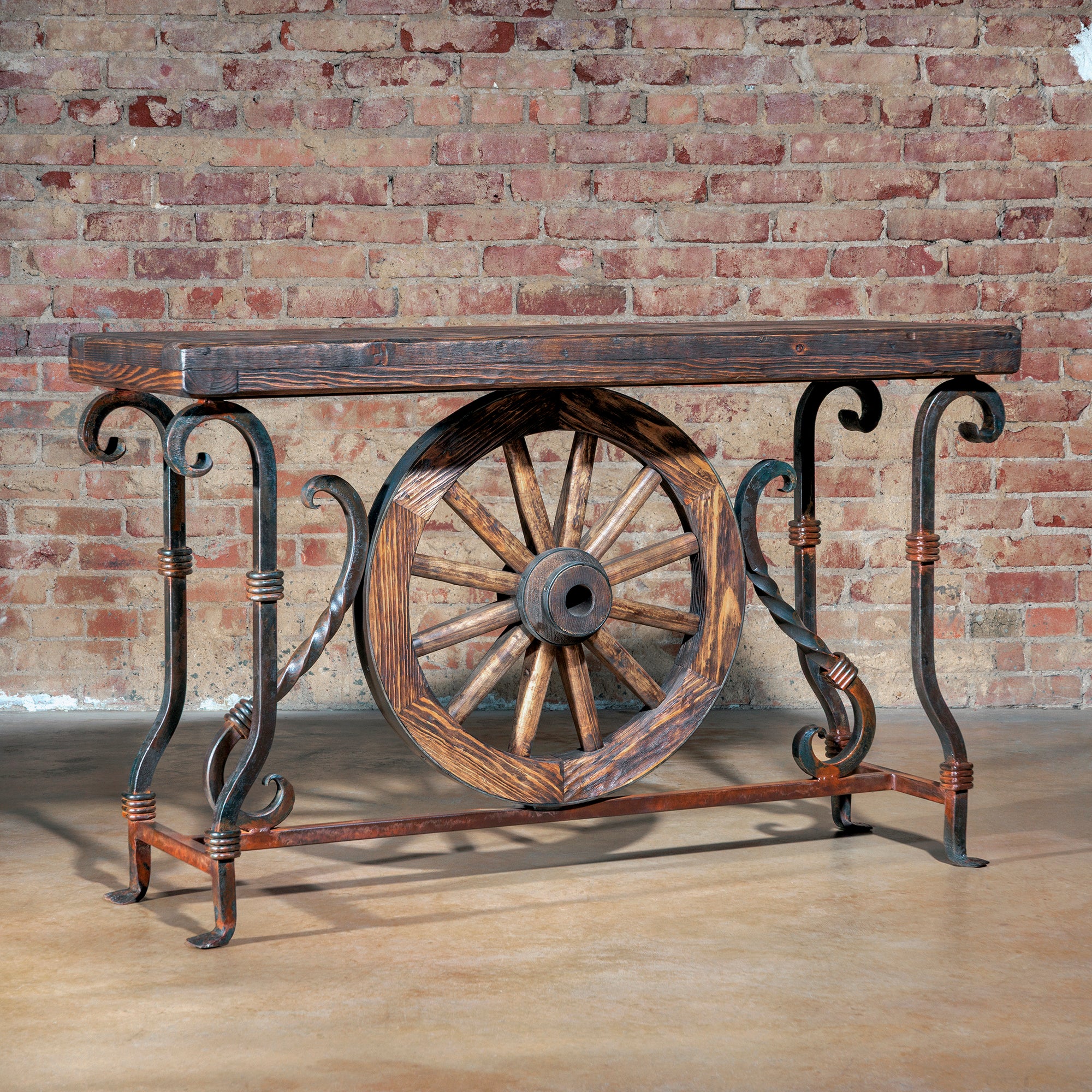 Hacienda Wagon Wheel Console Table – Rustic Western Entryway Furniture ...