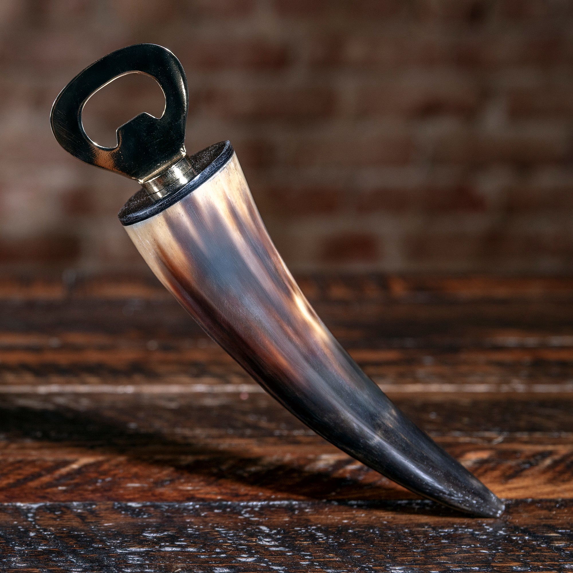 Bullhorn bottle opener from Into The West — handcrafted Western bar accessory.