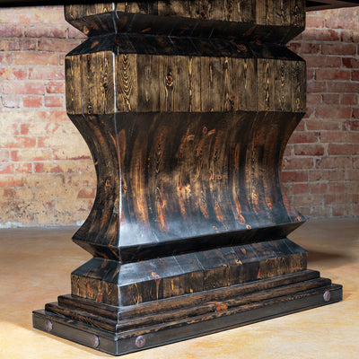 Solid wood Western pub table with carved pedestal base