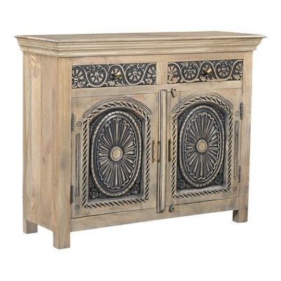 rustic hand-carved mango wood console