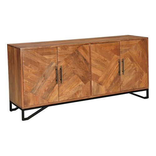 Expertly crafted from a combination of Mango and Acacia wood, the Harper 4 Door Sideboard adds a touch of rustic elegance to any space. Its stunning pecan brown color and sleek metal legs make it a versatile and functional addition to your home. With four spacious doors, this sideboard provides ample storage for all your essentials.