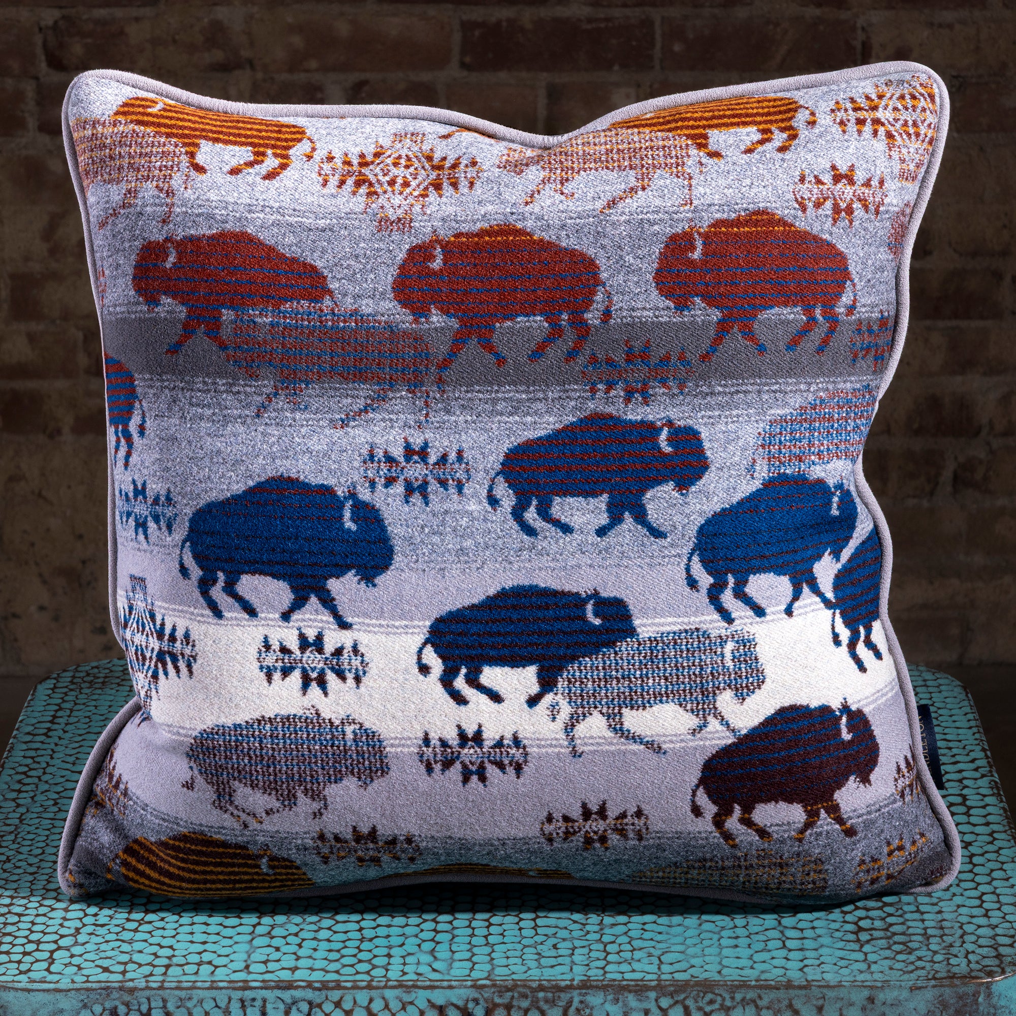 High Plains Buffalo Pendleton Signature Pillow Pendleton accent pillow with buffalo motif, woven Western pattern, and tailored piped edge.