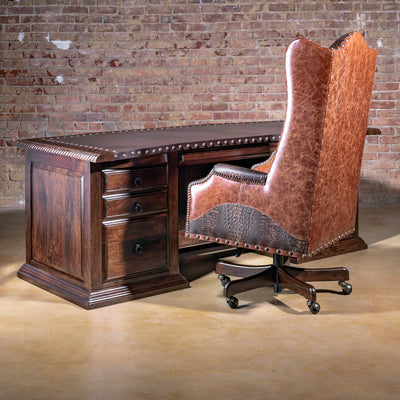 High Plains executive desk paired with Western leather wingback desk chair