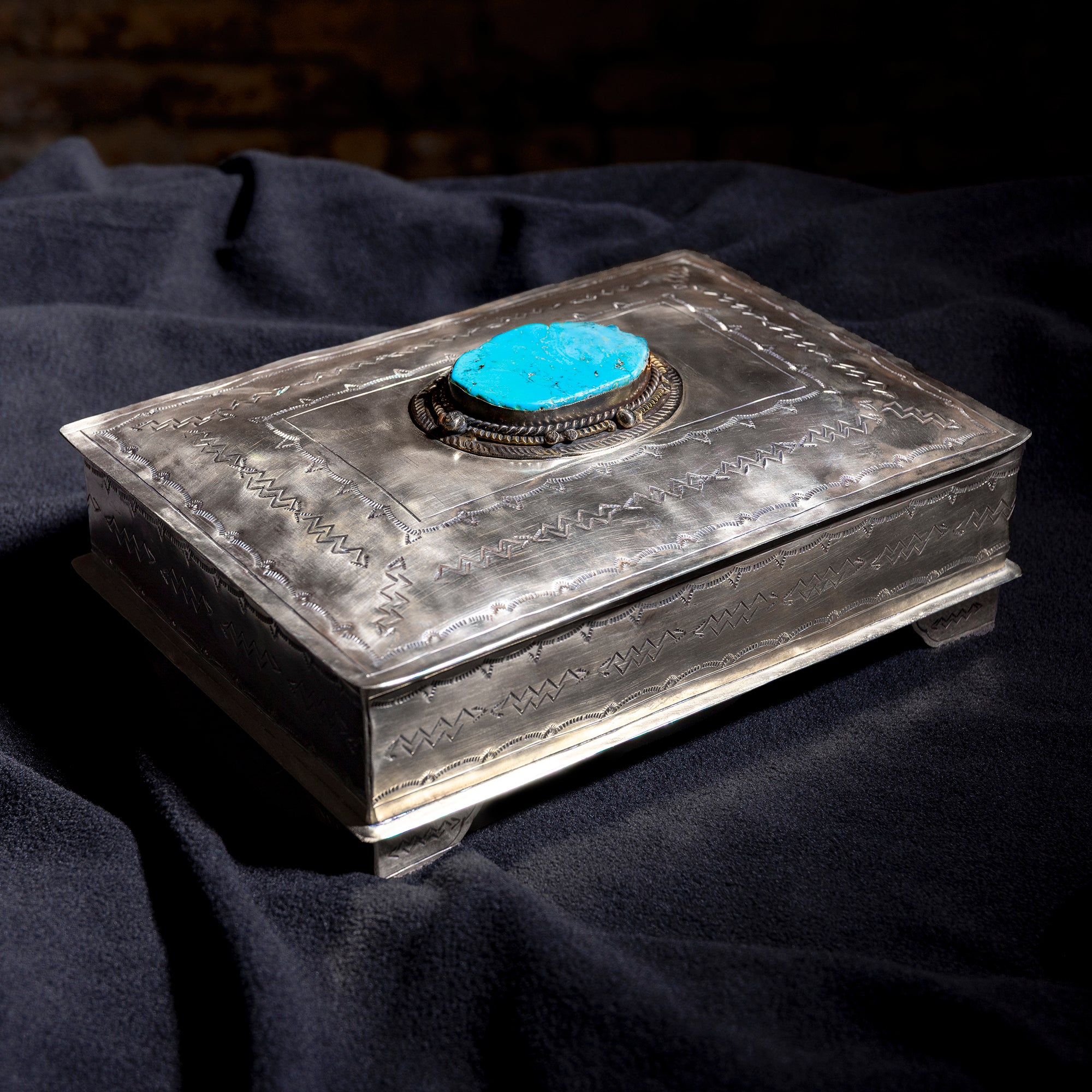 Comstock Turquoise Heirloom Box | Handmade German Silver by J
