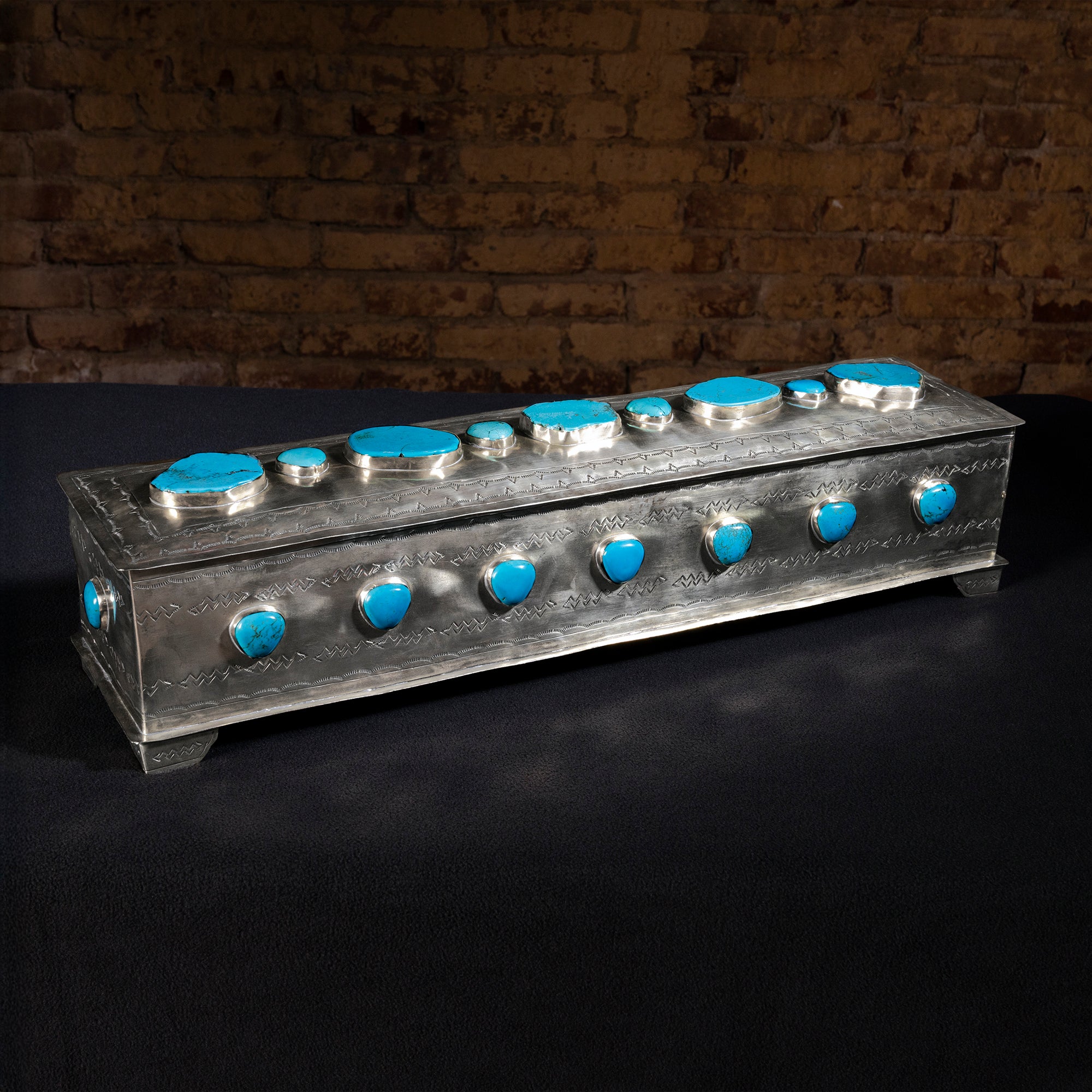 Large handcrafted J. Alexander German silver vault with turquoise cabochons and Western stampwork
