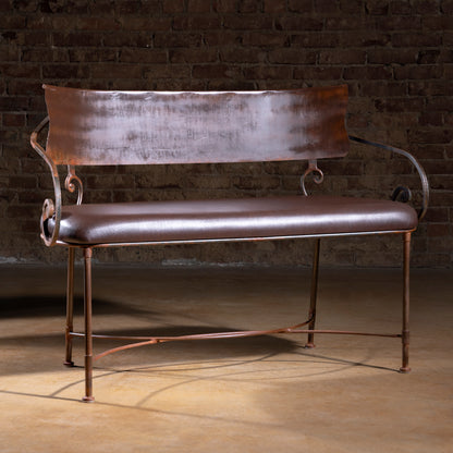 Ironwind Ranch Settee hand-forged Western iron bench with leather cushion front view