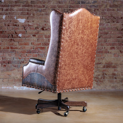 Back view of the Laramie Croc Wingback Desk Chair in top-grain leather