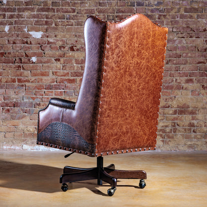 Back view of the Laramie Croc Wingback Desk Chair in top-grain leather