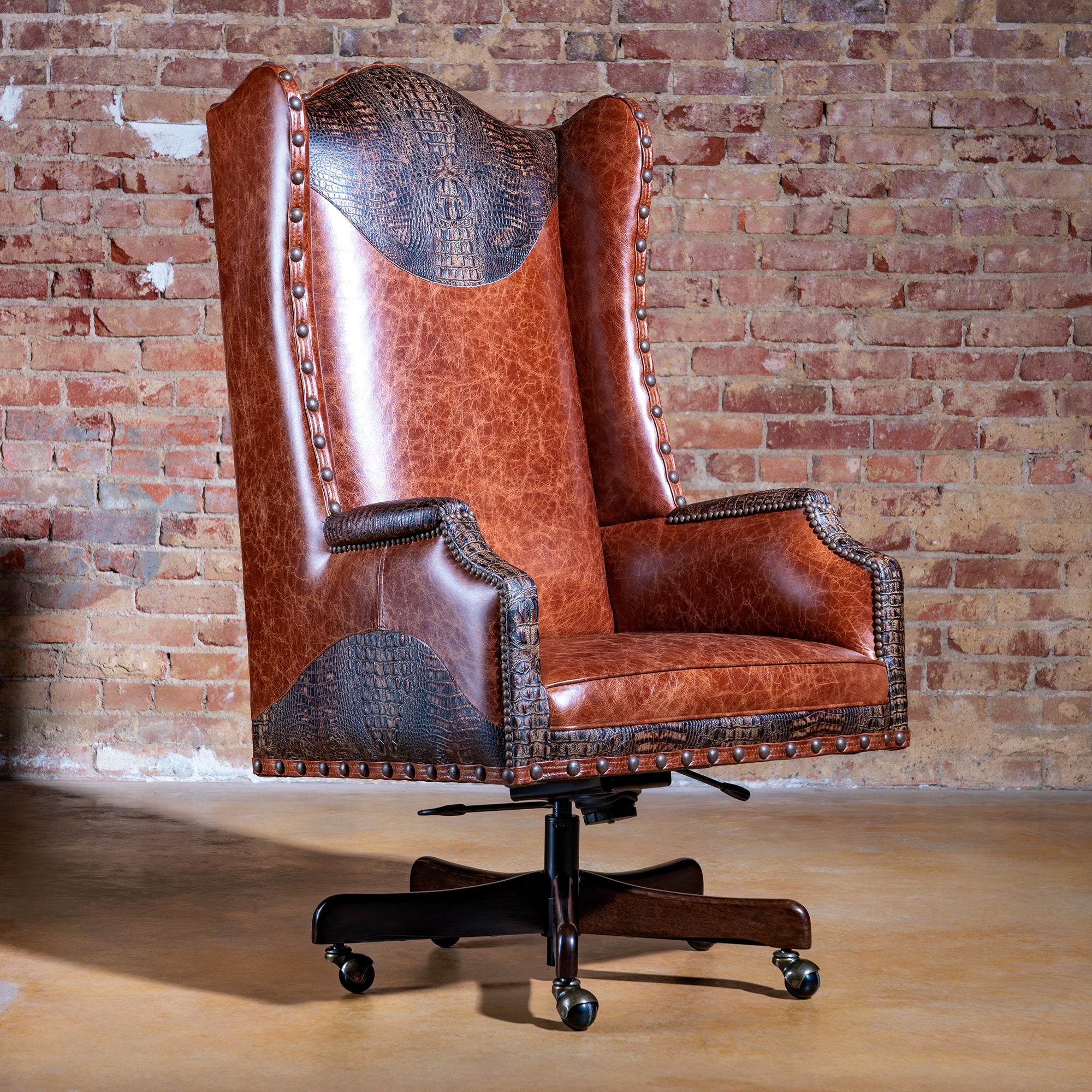 Full view of the Laramie Croc Wingback Desk Chair with tall wingback design