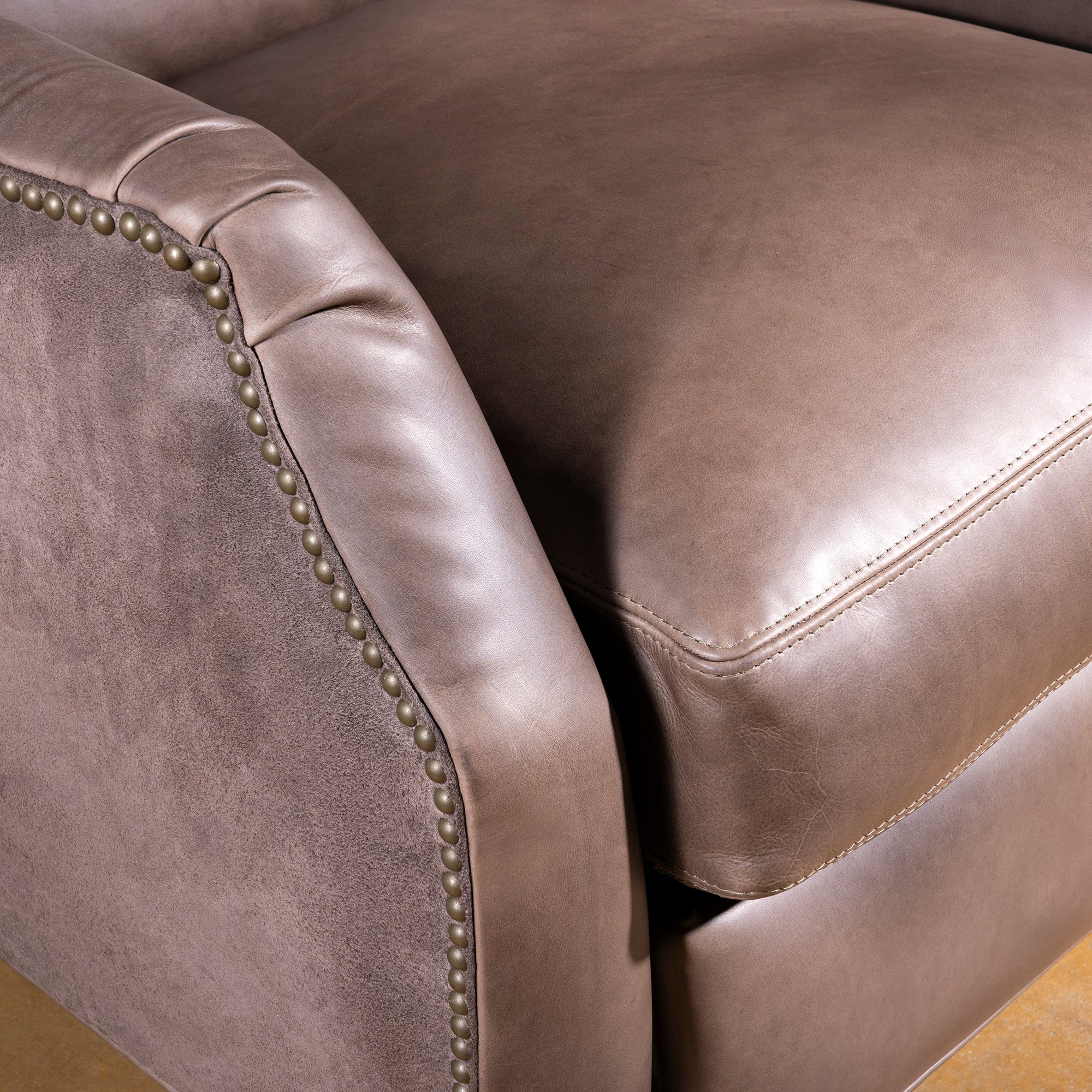 Closeup of leather seat cushion on the Silver Spur Recliner