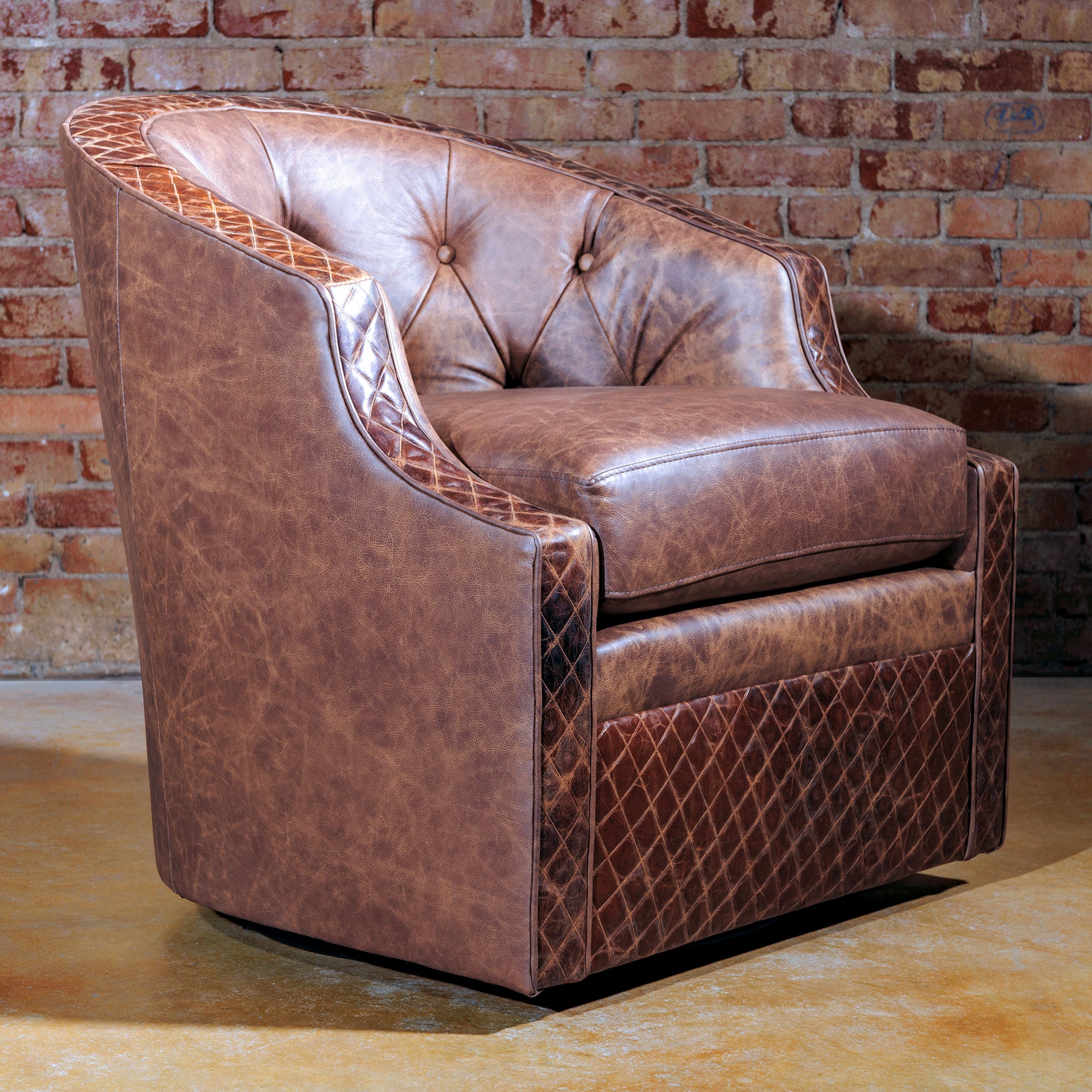 western tooled leather swivel chair