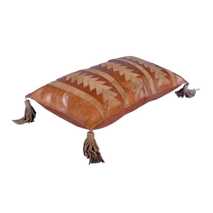 Genuine Leather & Suede Arrow Tasseled Lumbar Pillow