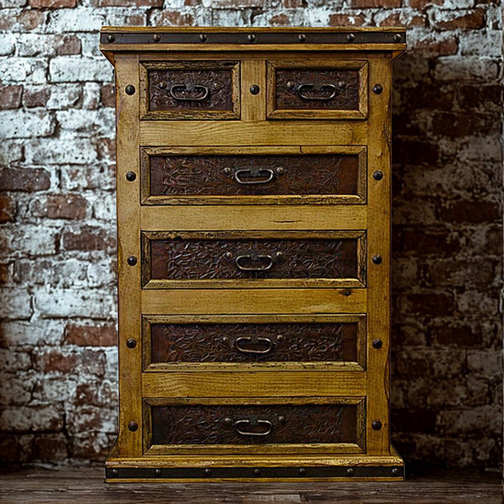 Iron & Tooled Leather Chest