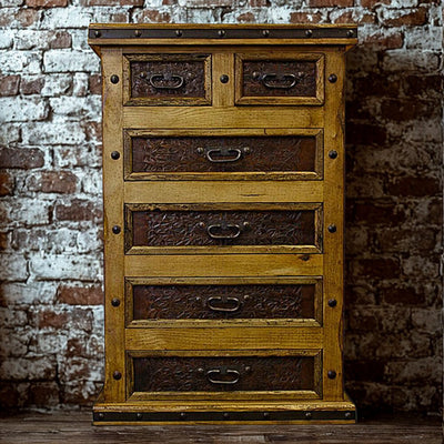 Iron & Tooled Leather Chest