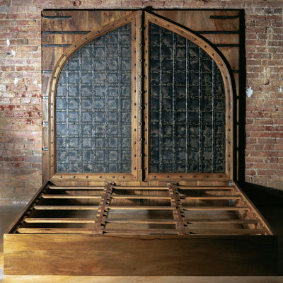 Rustic mango wood and iron Western bed