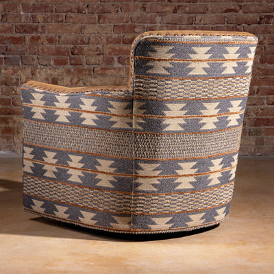 Back view of Western swivel chair with Pendleton fabric pattern