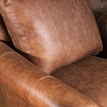 Seat and back cushion closeup on Oakley Frontier top grain leather accent chair