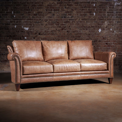 Oakley Frontier Western leather sofa three seat design in rustic loft style living room