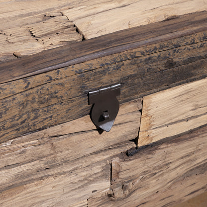 Forged iron handle detail on Outlaw Freight Trunk Coffee Table rustic western design