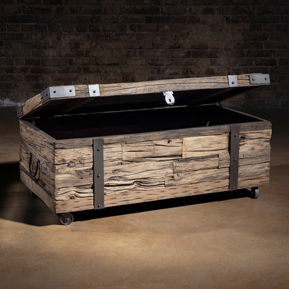 Outlaw Freight Trunk Coffee Table handcrafted reclaimed wood western chest with iron straps